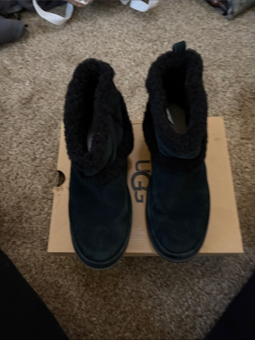 UGG Kids Black Suede Shearling Cuffed Ankle Boots